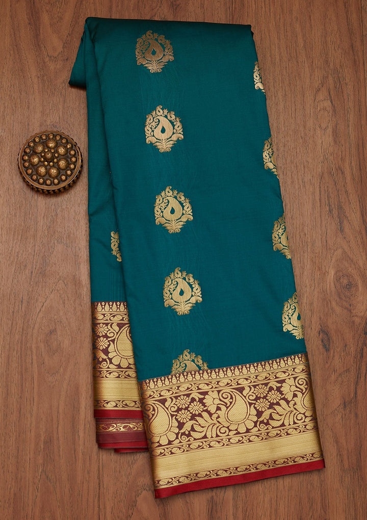 Rama Green Zariwork Art Silk Designer Saree - Koskii