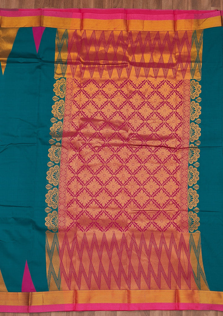 Rama Green Zariwork Art Silk Designer Saree - Koskii