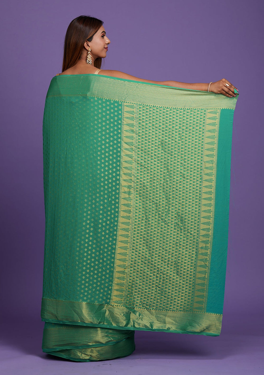 Rama Green Zariwork Art Silk Saree-Koskii
