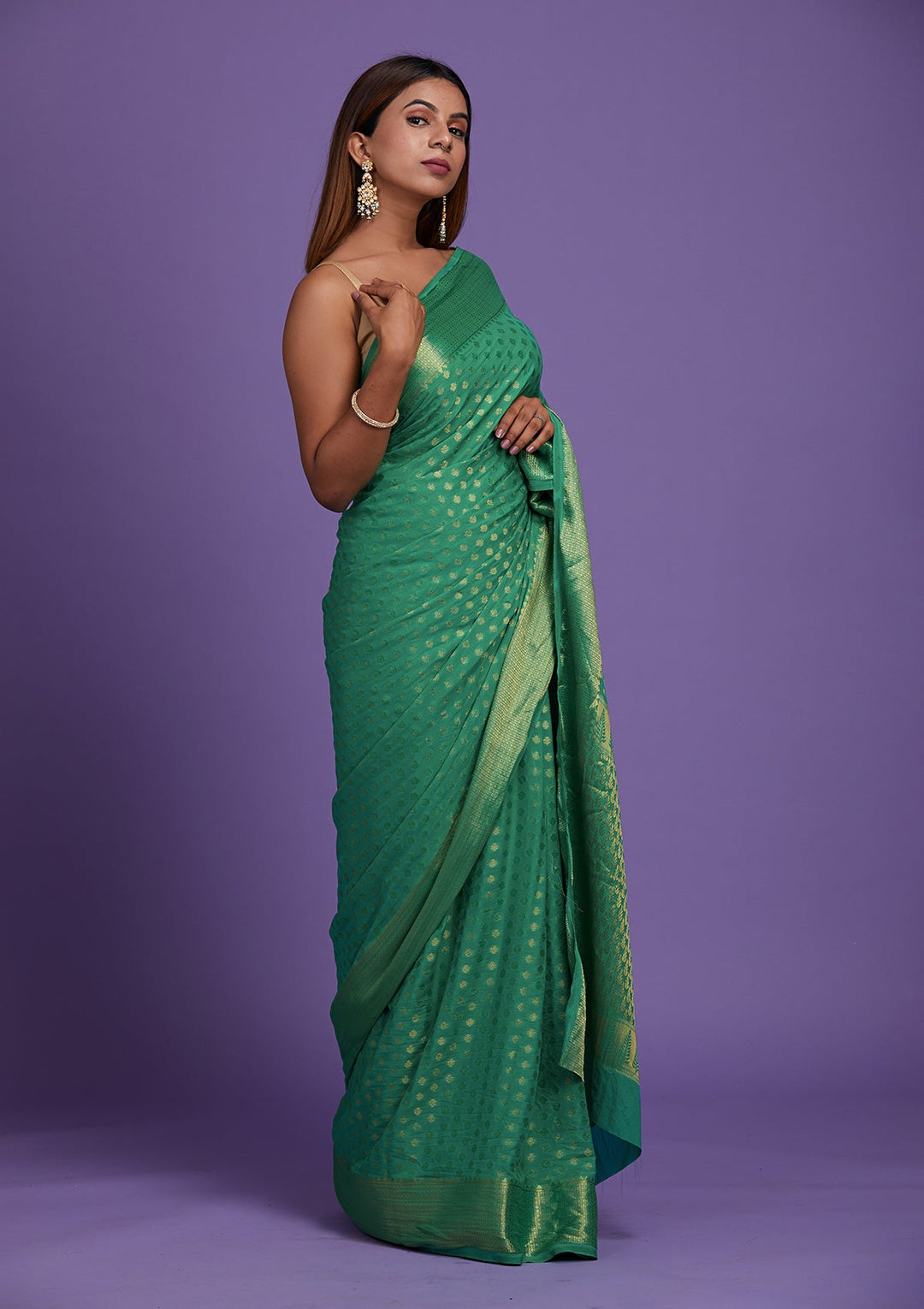 Rama Green Zariwork Art Silk Saree-Koskii