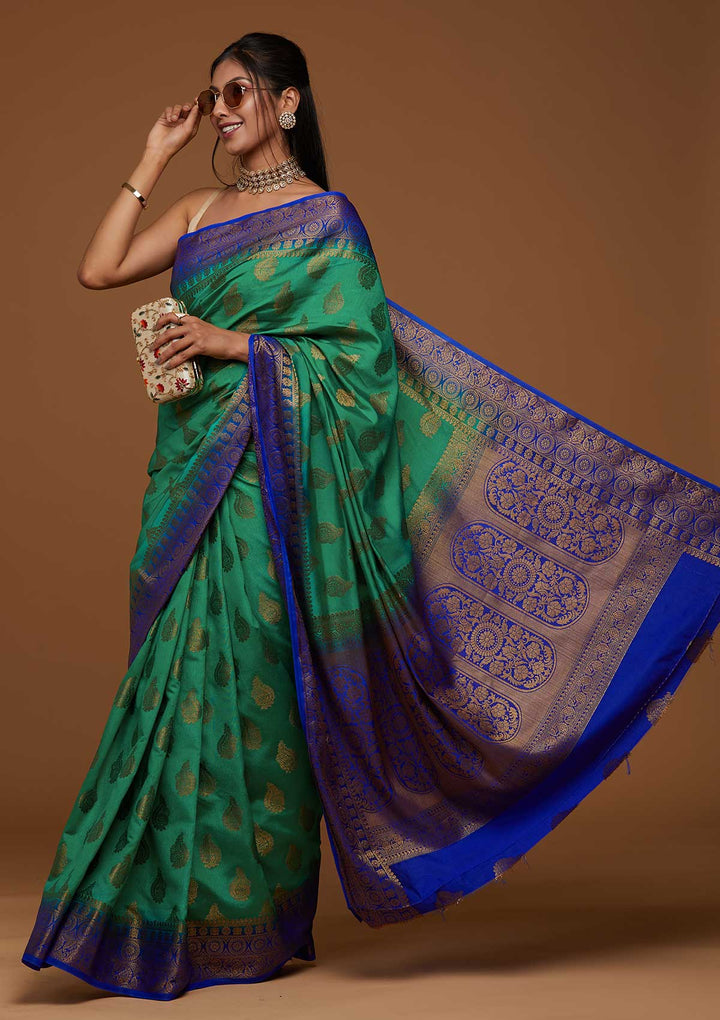 Rama Green Zariwork Art Silk Saree-Koskii
