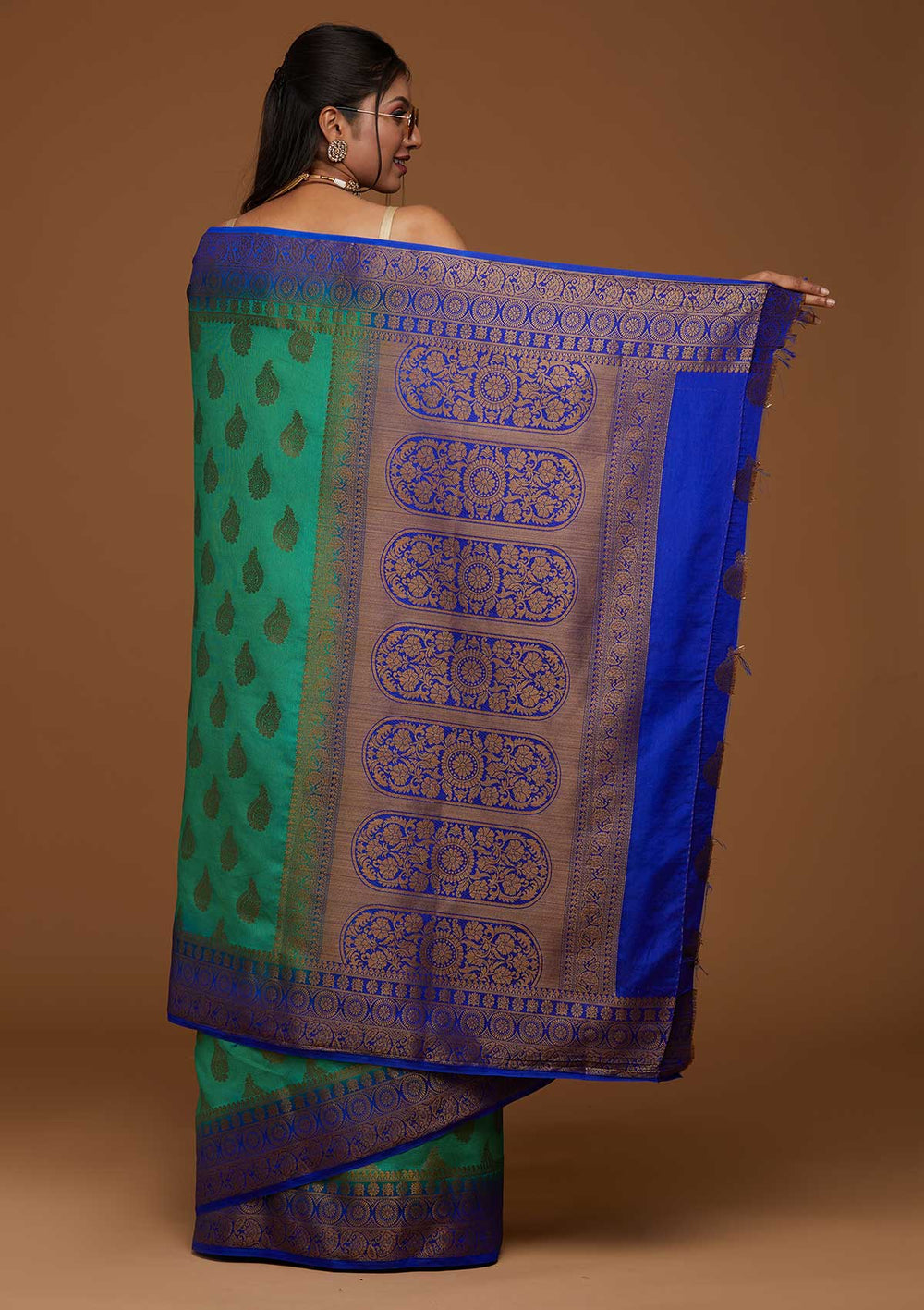 Rama Green Zariwork Art Silk Saree-Koskii