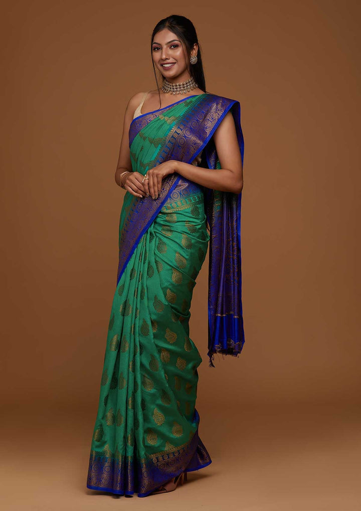 Rama Green Zariwork Art Silk Saree-Koskii