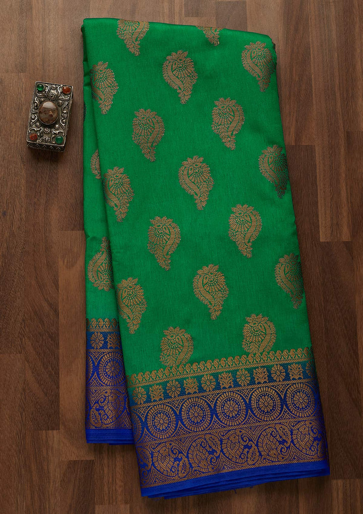 Rama Green Zariwork Art Silk Saree-Koskii