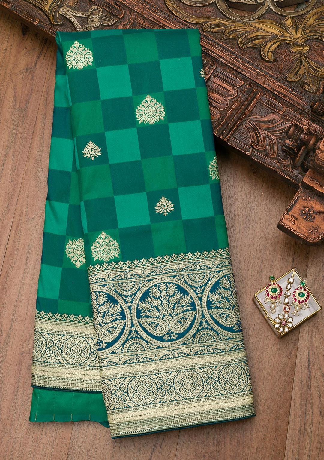 Rama Green Zariwork Art Silk Saree-Koskii