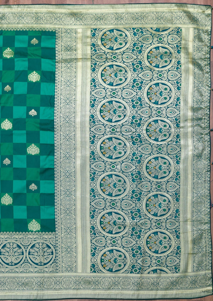 Rama Green Zariwork Art Silk Saree-Koskii