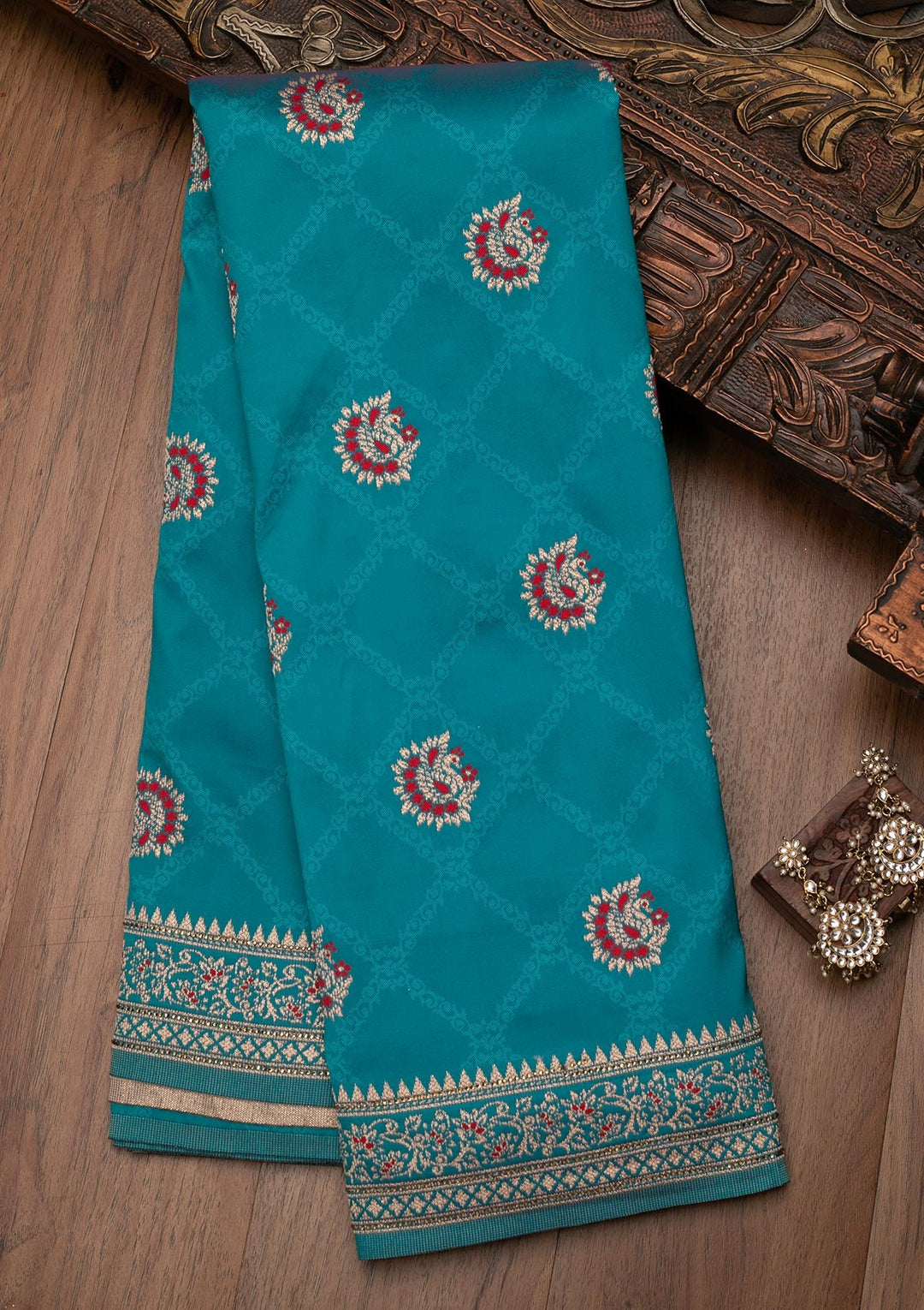 Rama Green Zariwork Art Silk Saree-Koskii