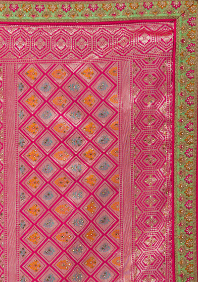 Rama Green Zariwork Banarasi Semi Stitched Lehenga-Koskii