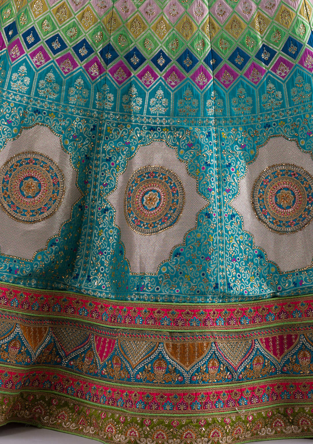 Rama Green Zariwork Banarasi Semi Stitched Lehenga-Koskii