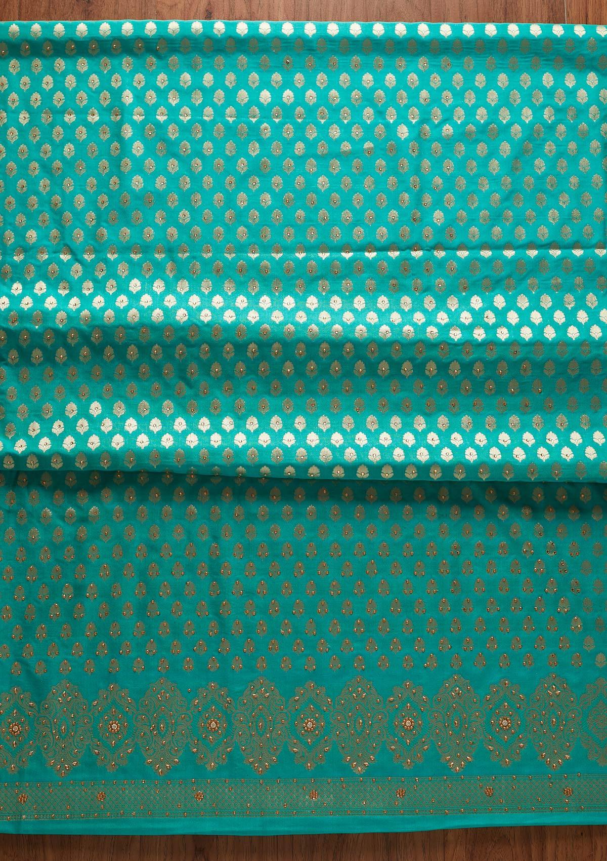 Rama Green Zariwork Banarasi Designer Unstitched Salwar Suit - koskii