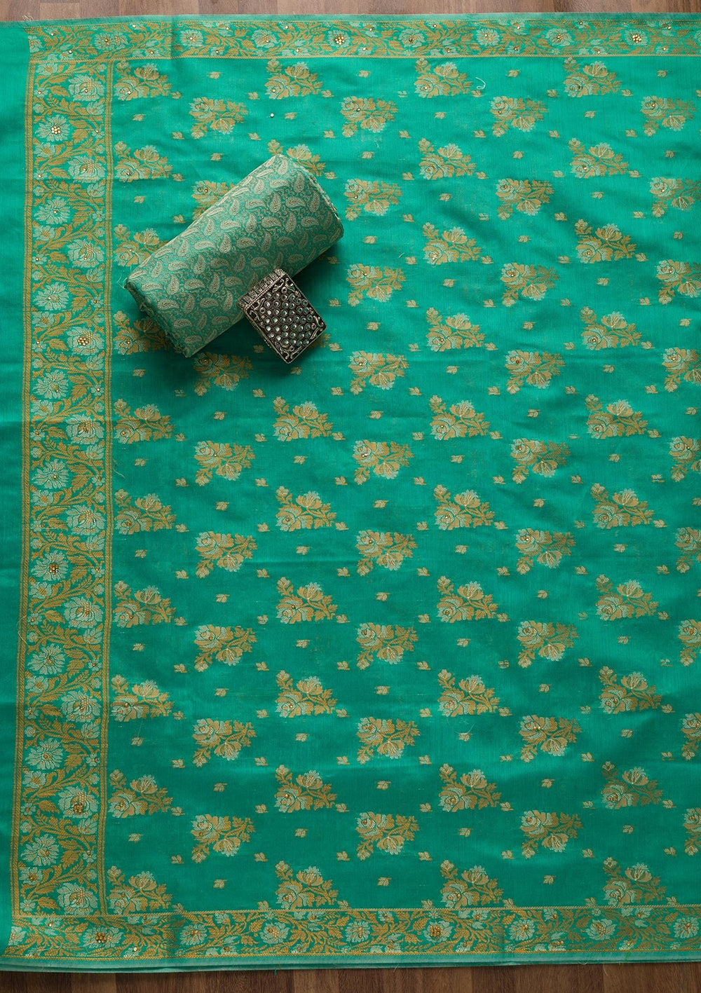 Rama Green Zariwork Banarasi Unstitched Salwar Suit-Koskii