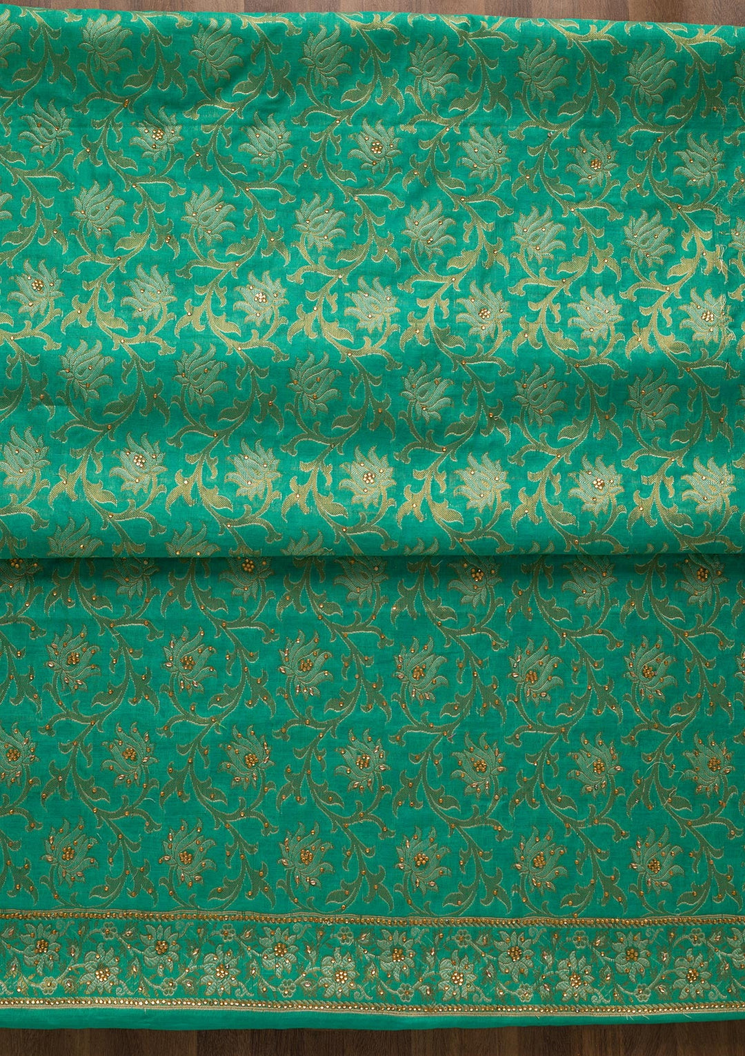 Rama Green Zariwork Banarasi Unstitched Salwar Suit-Koskii