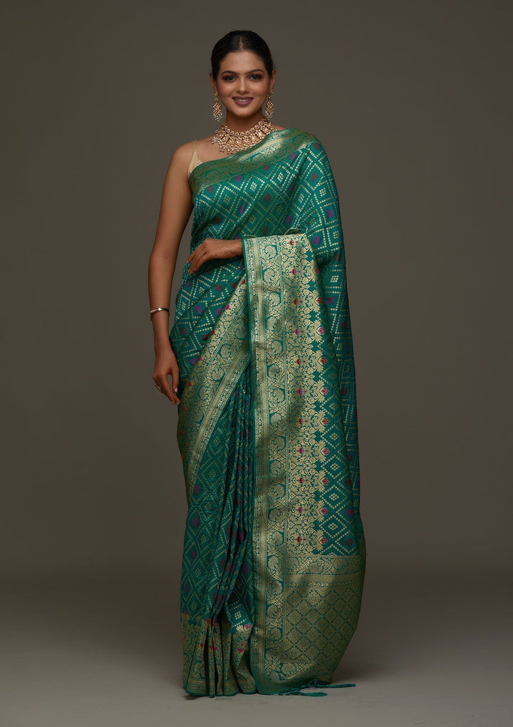 Rama Green Zariwork Banarasi Designer Saree- Koskii