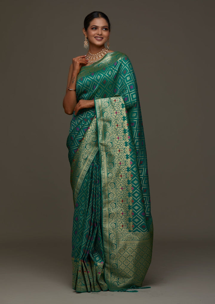 Rama Green Zariwork Banarasi Designer Saree - Koskii