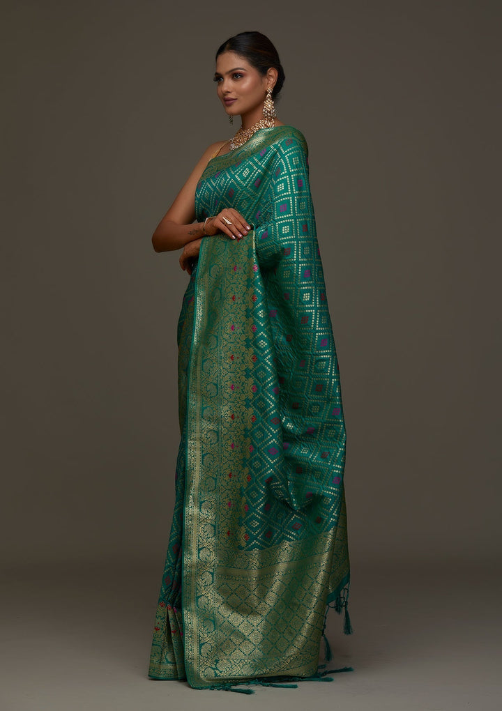 Rama Green Zariwork Banarasi Designer Saree - Koskii