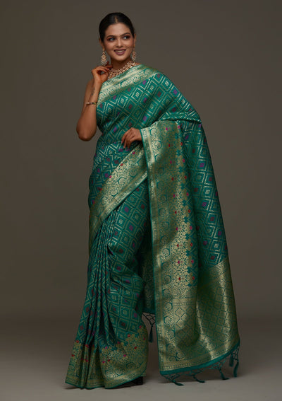 Rama Green Zariwork Banarasi Designer Saree - Koskii