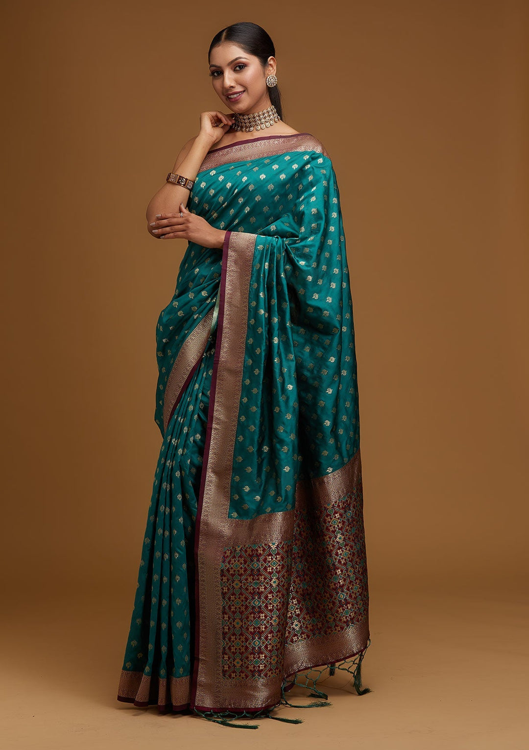 Rama Green Zariwork Banarasi Designer Saree - Koskii
