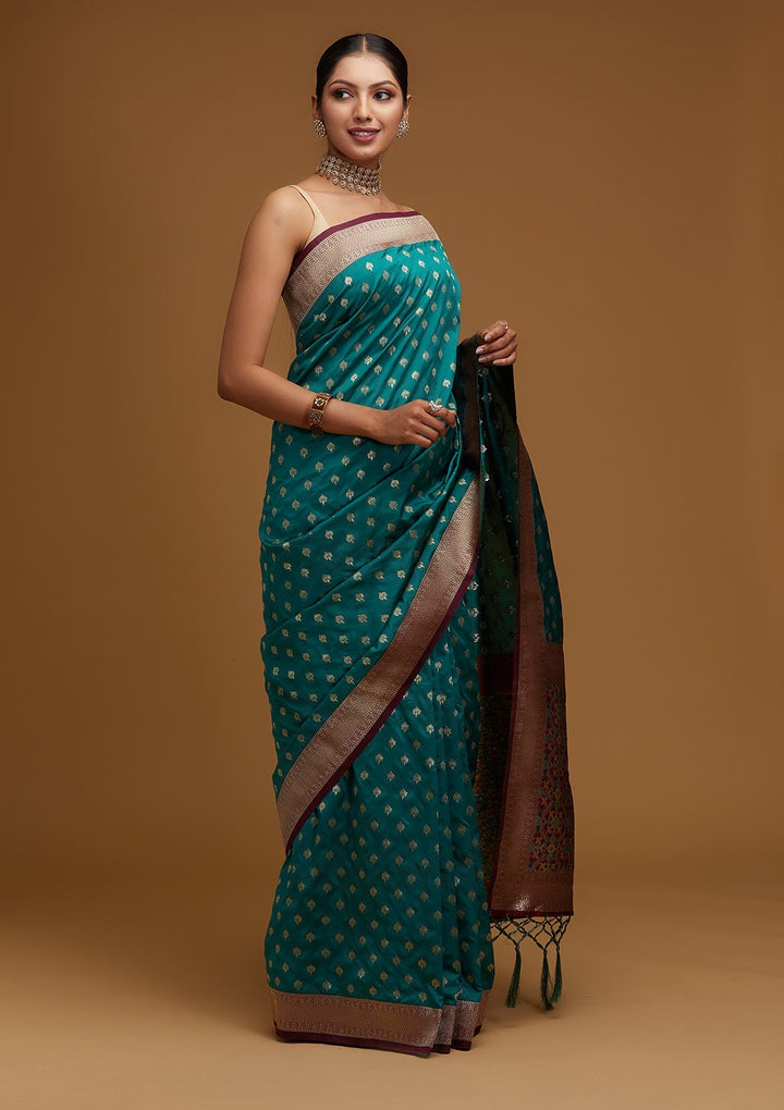 Rama Green Zariwork Banarasi Designer Saree - Koskii