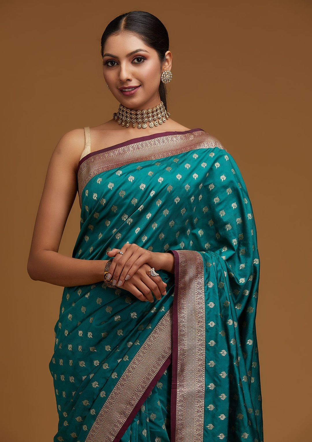 Rama Green Zariwork Banarasi Designer Saree - Koskii
