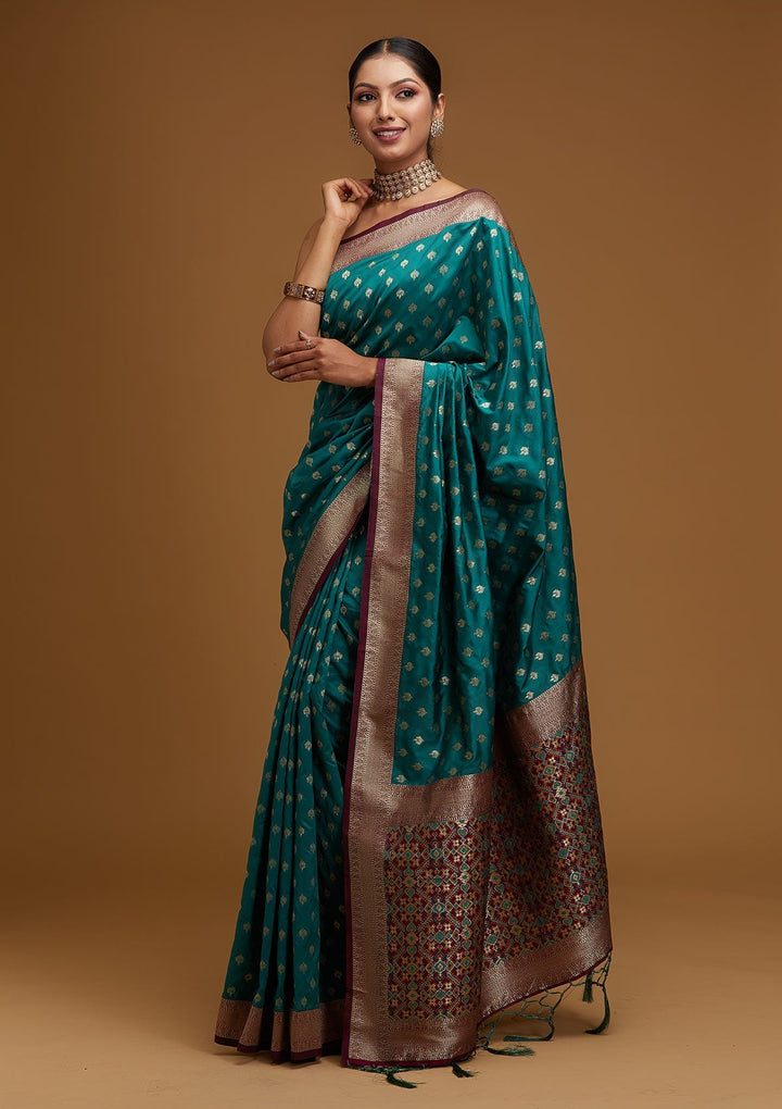 Rama Green Zariwork Banarasi Designer Saree - Koskii