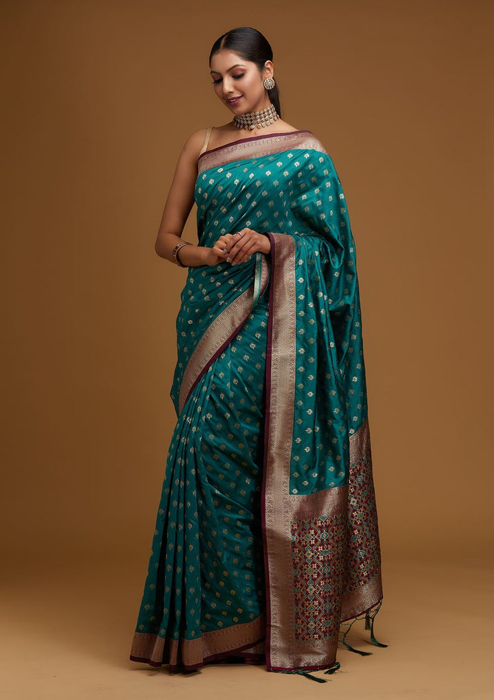Rama Green Zariwork Banarasi Designer Saree - Koskii