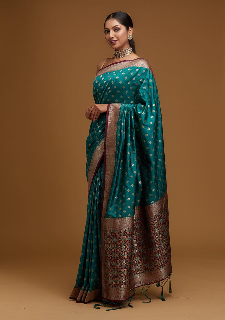 Rama Green Zariwork Banarasi Designer Saree - Koskii