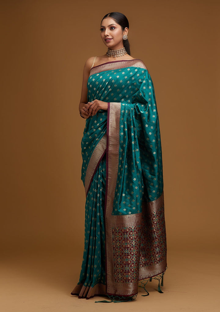 Rama Green Zariwork Banarasi Designer Saree - Koskii