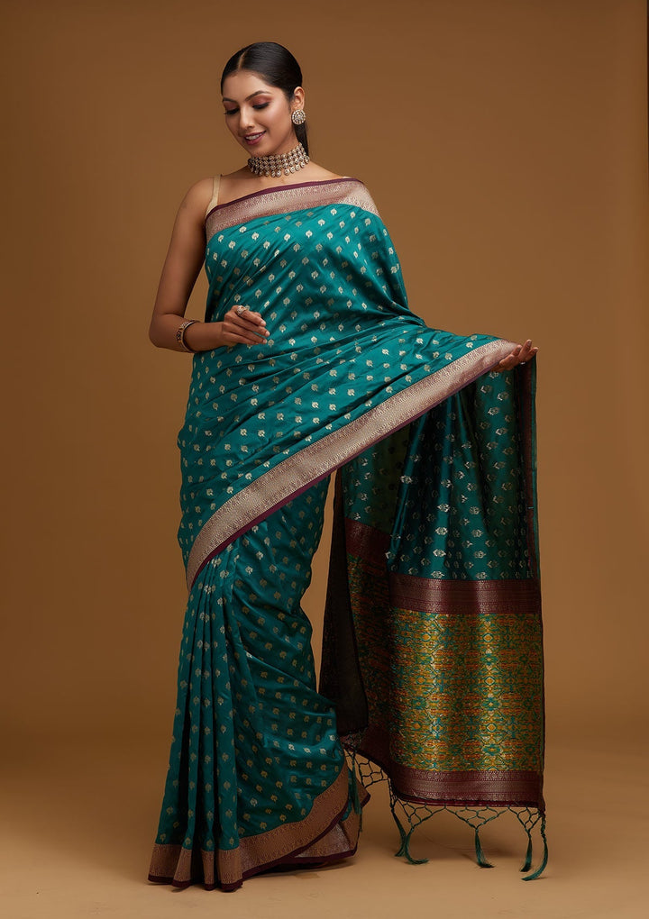 Rama Green Zariwork Banarasi Designer Saree - Koskii