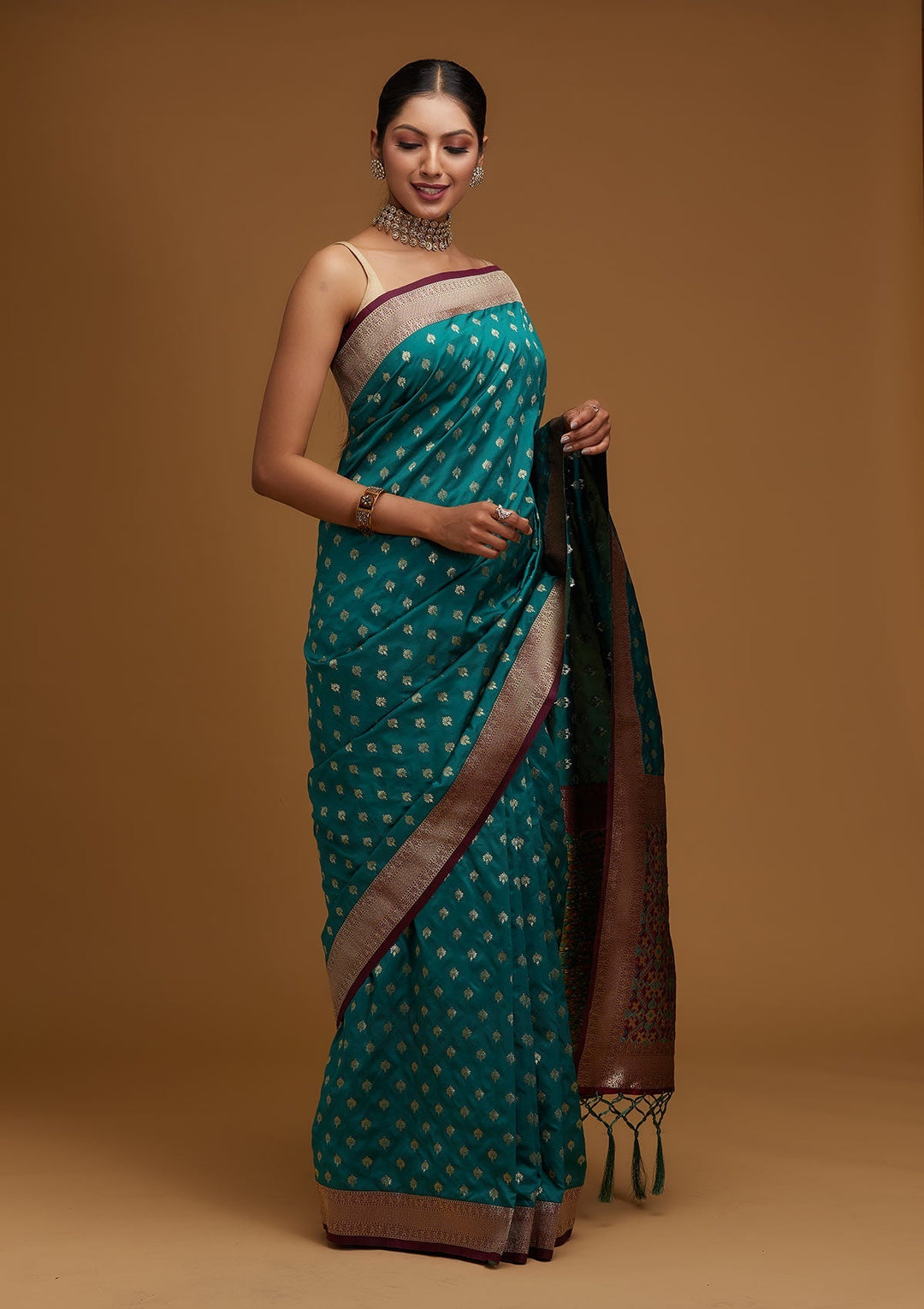 Rama Green Zariwork Banarasi Designer Saree - Koskii