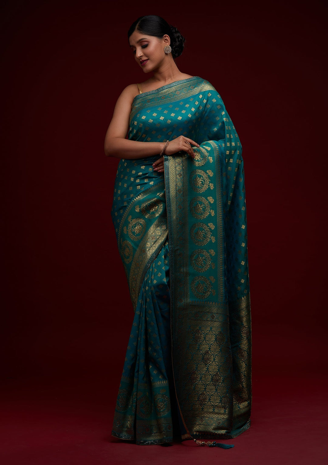 Rama Green Zariwork Banarasi Designer Saree - Koskii