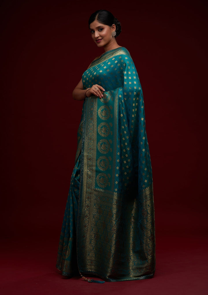 Rama Green Zariwork Banarasi Designer Saree - Koskii