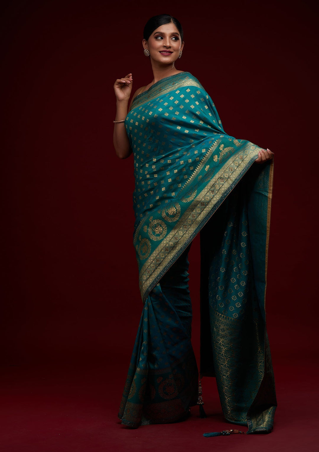Rama Green Zariwork Banarasi Designer Saree - Koskii