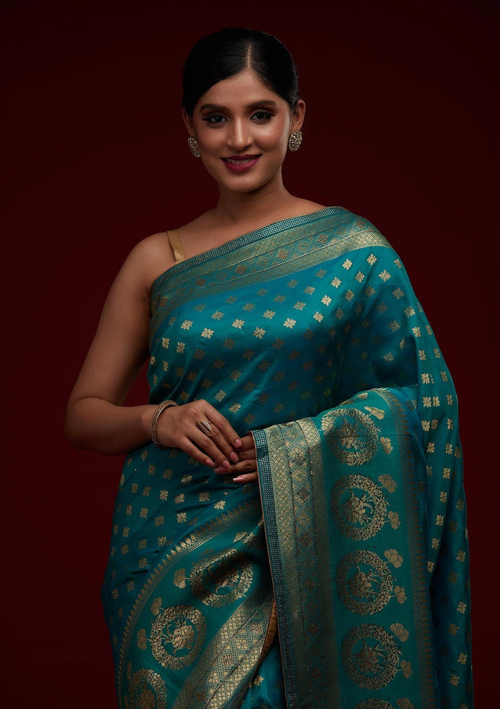 Rama Green Zariwork Banarasi Designer Saree - Koskii