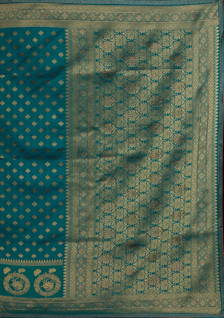 Rama Green Zariwork Banarasi Designer Saree - Koskii