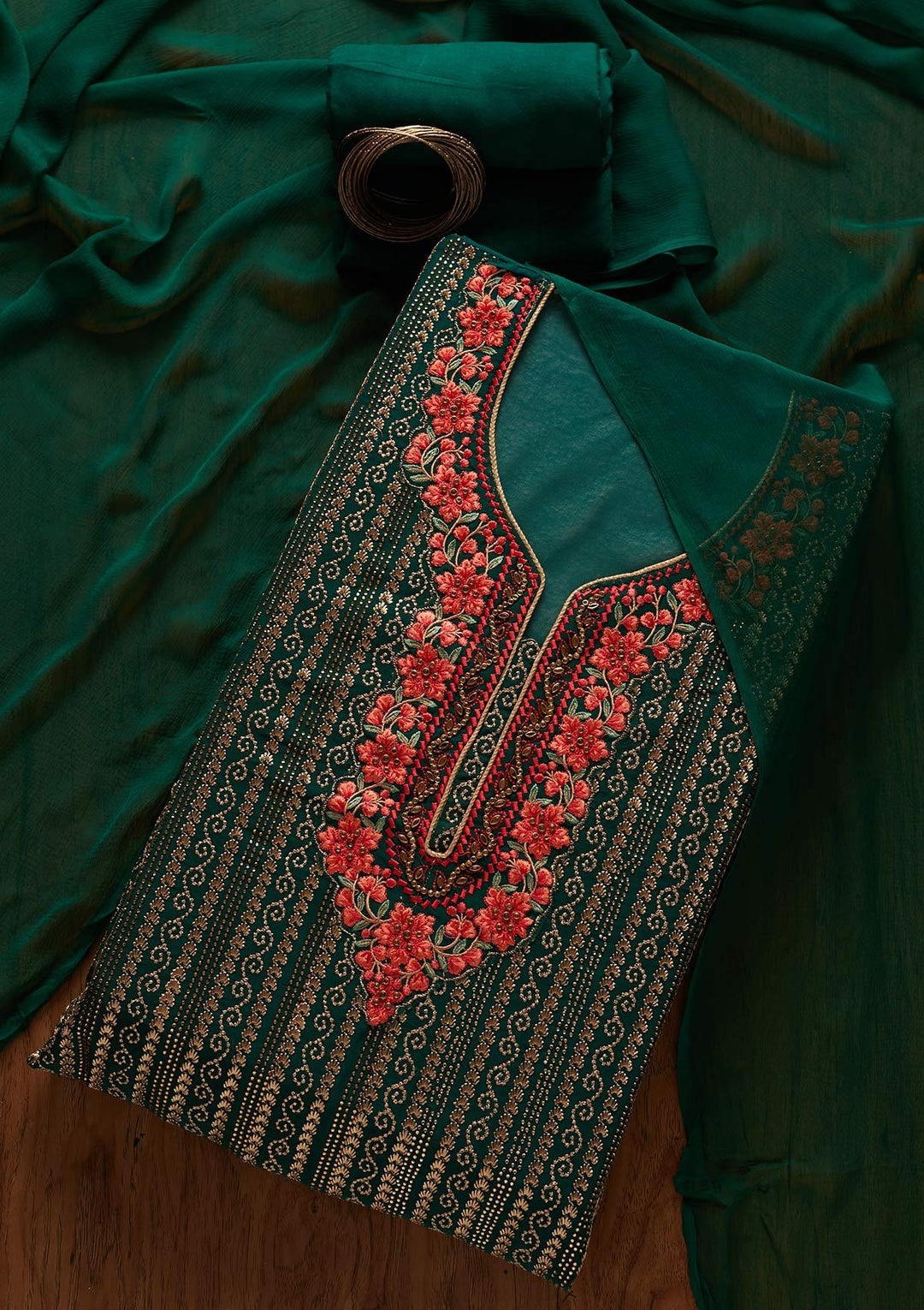 Rama Green Zariwork Georgette Designer Unstitched Salwar Suit - koskii