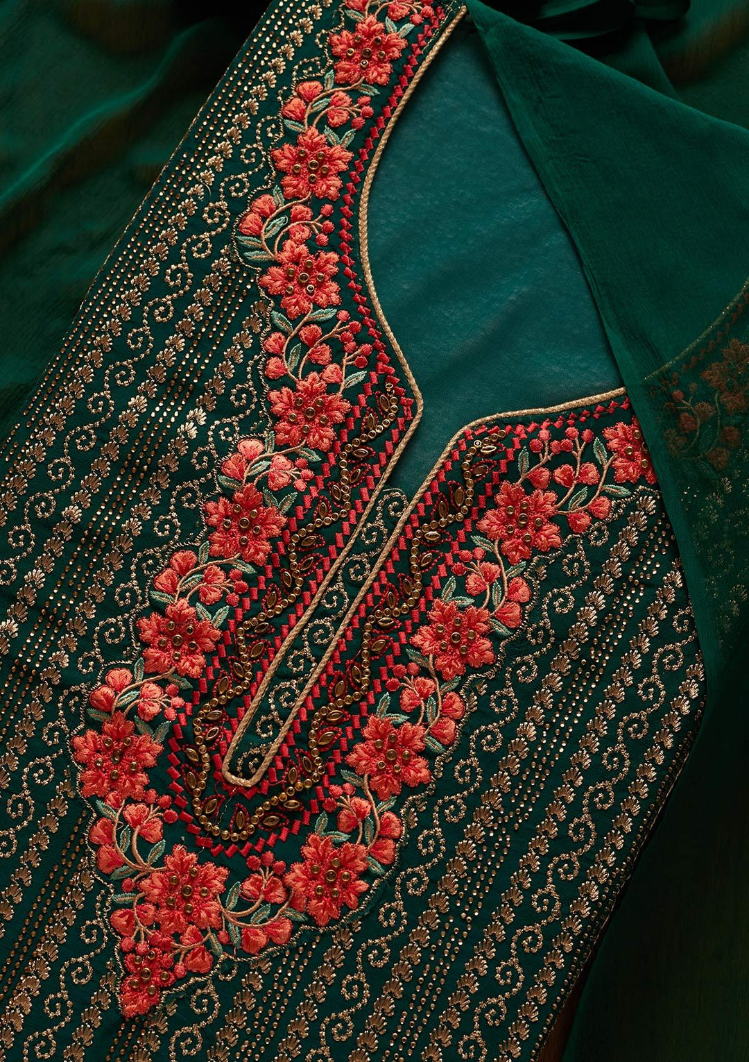 Rama Green Zariwork Georgette Designer Unstitched Salwar Suit - koskii
