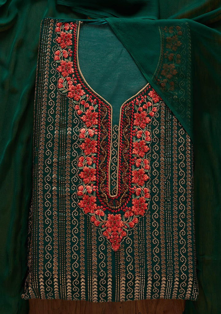 Rama Green Zariwork Georgette Designer Unstitched Salwar Suit - koskii