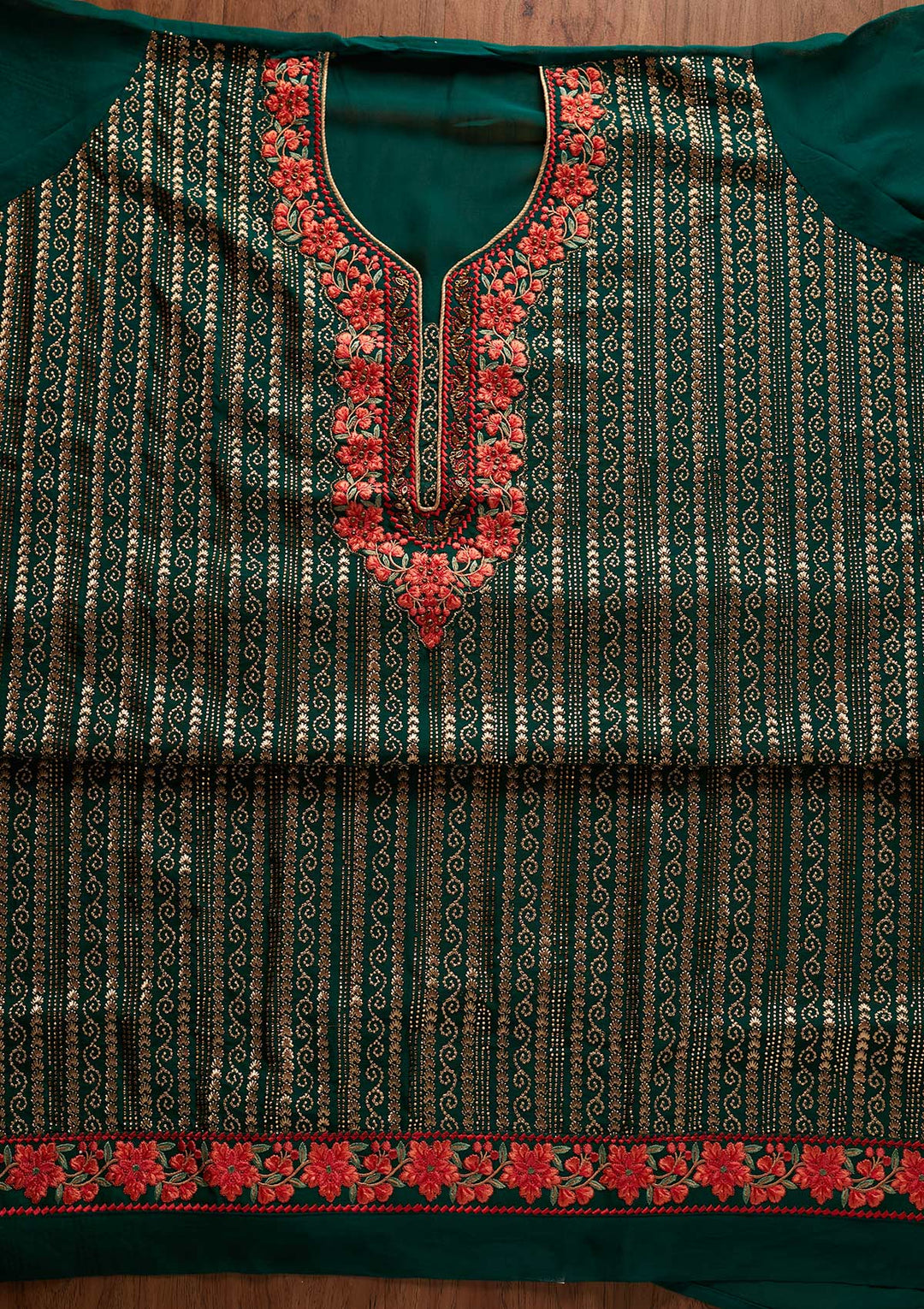Rama Green Zariwork Georgette Designer Unstitched Salwar Suit - koskii