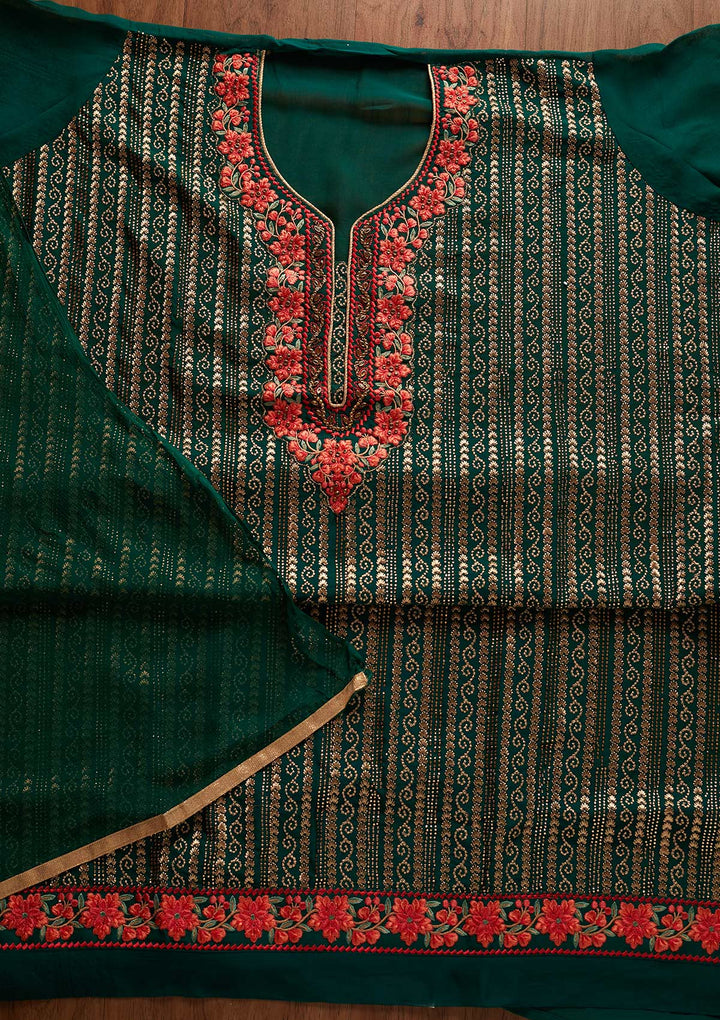 Rama Green Zariwork Georgette Designer Unstitched Salwar Suit - koskii