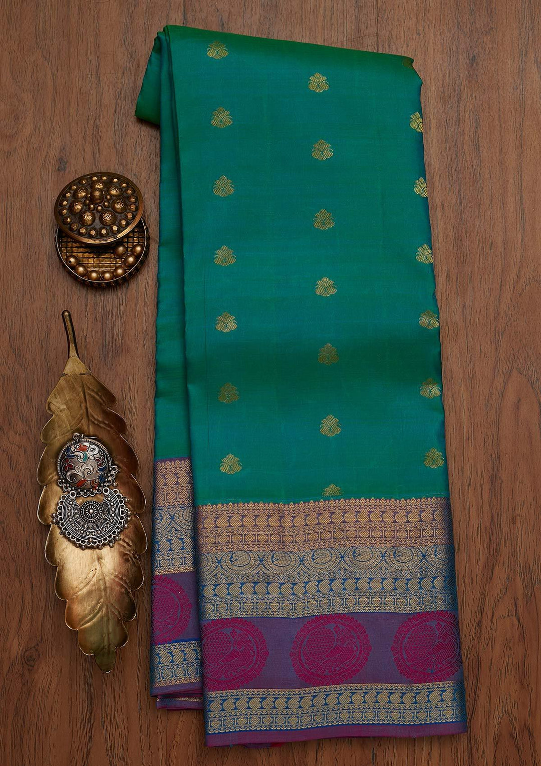 Rama Green Zariwork Pure Silk Designer Saree - koskii