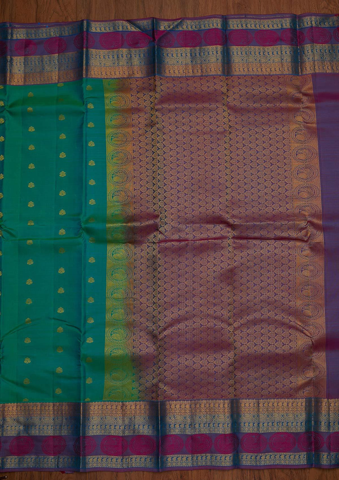 Rama Green Zariwork Pure Silk Designer Saree - koskii