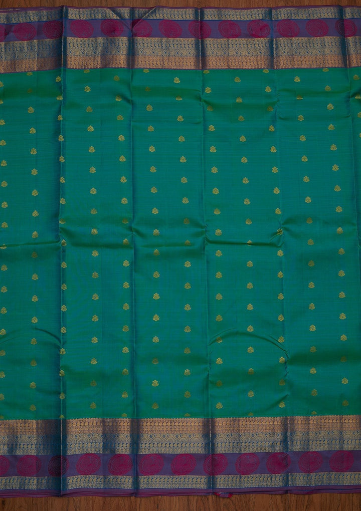Rama Green Zariwork Pure Silk Designer Saree - koskii