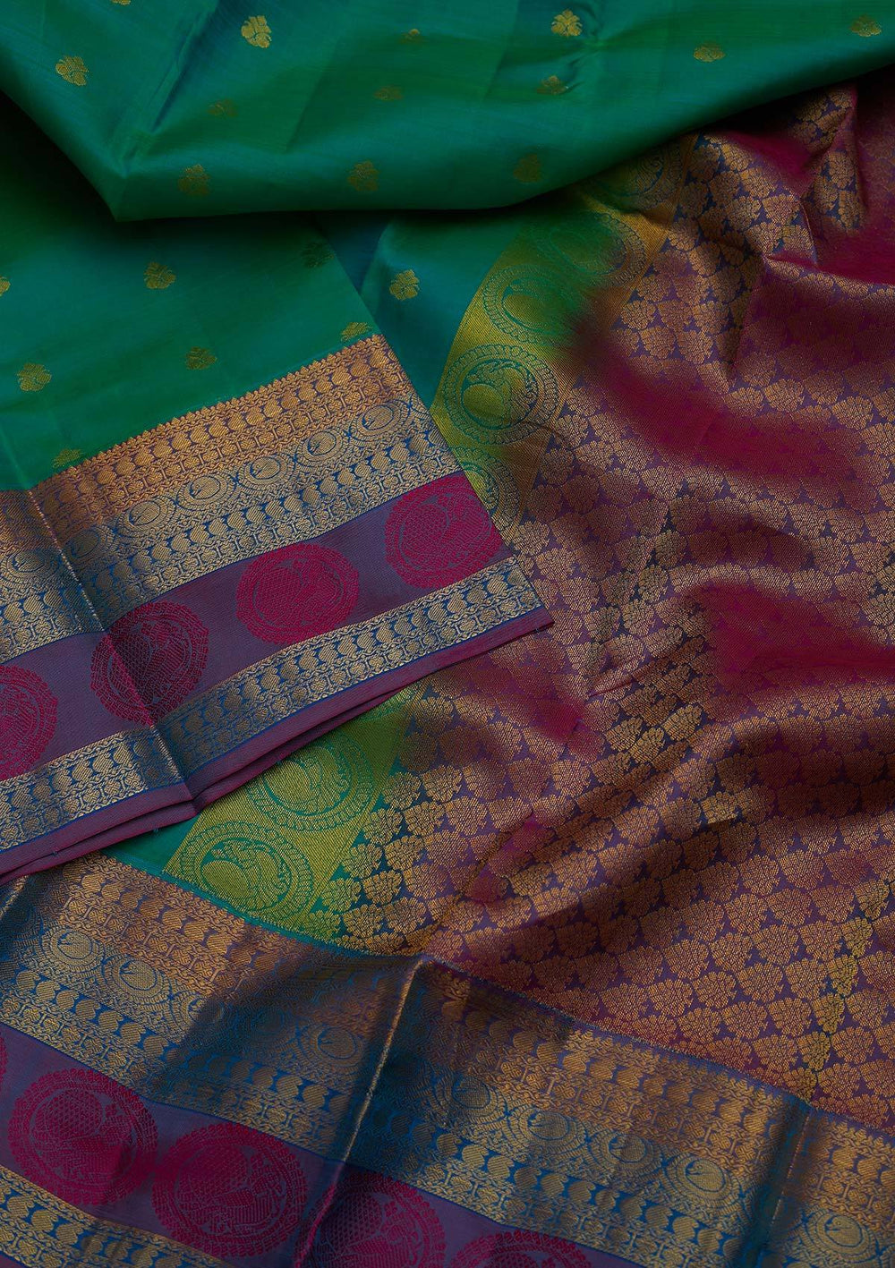 Rama Green Zariwork Pure Silk Designer Saree - koskii
