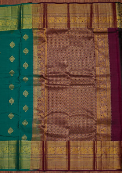 Rama Green Zariwork Pure Silk Designer Unstitched Saree - Koskii