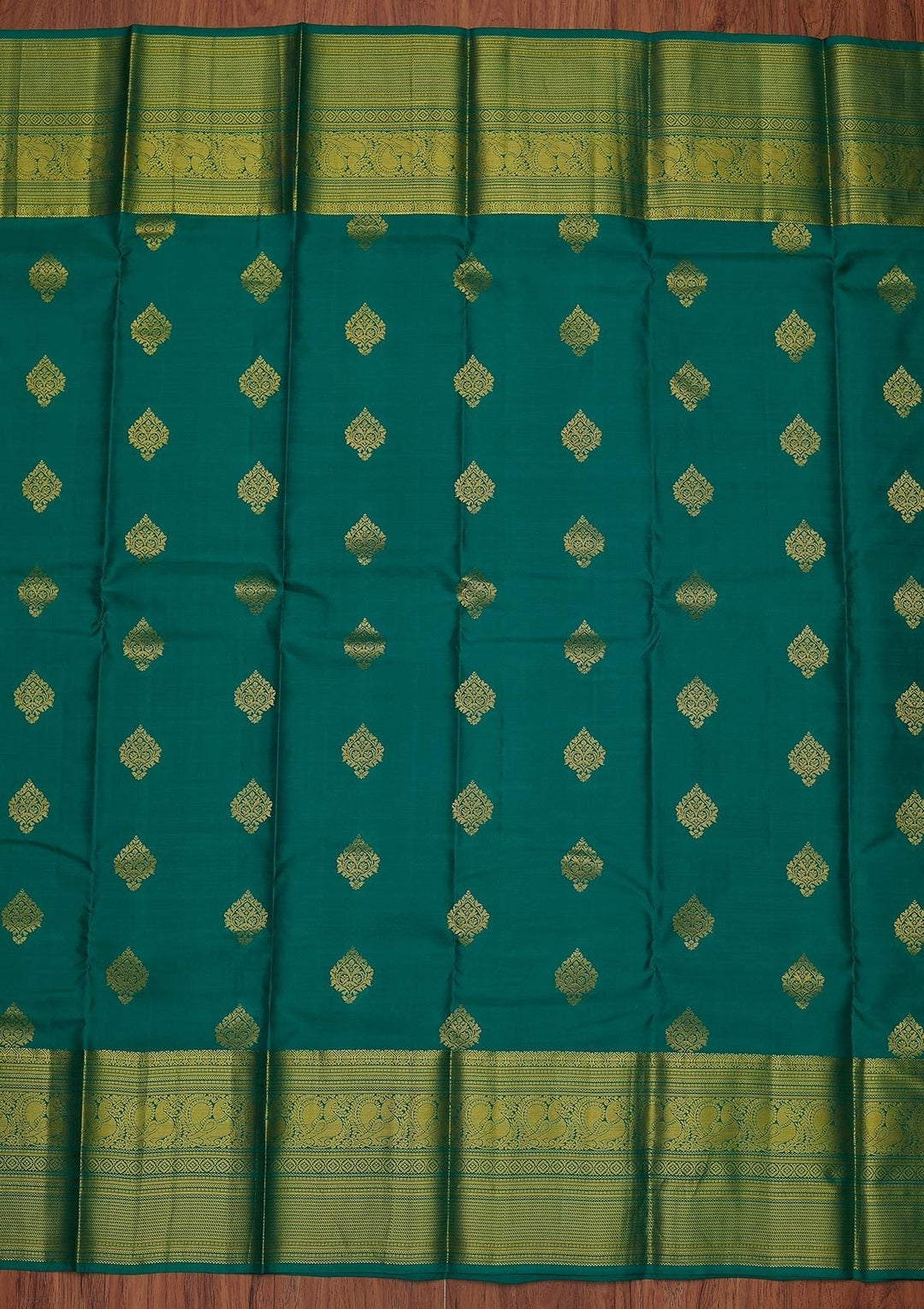 Rama Green Zariwork Pure Silk Designer Unstitched Saree - Koskii