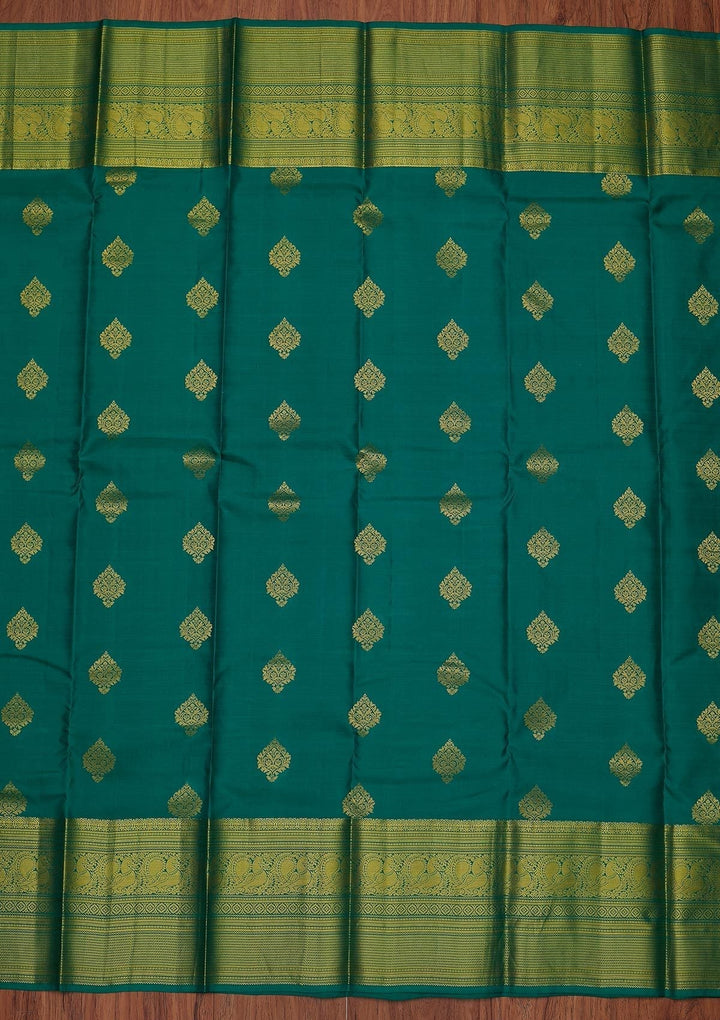 Rama Green Zariwork Pure Silk Designer Unstitched Saree - Koskii