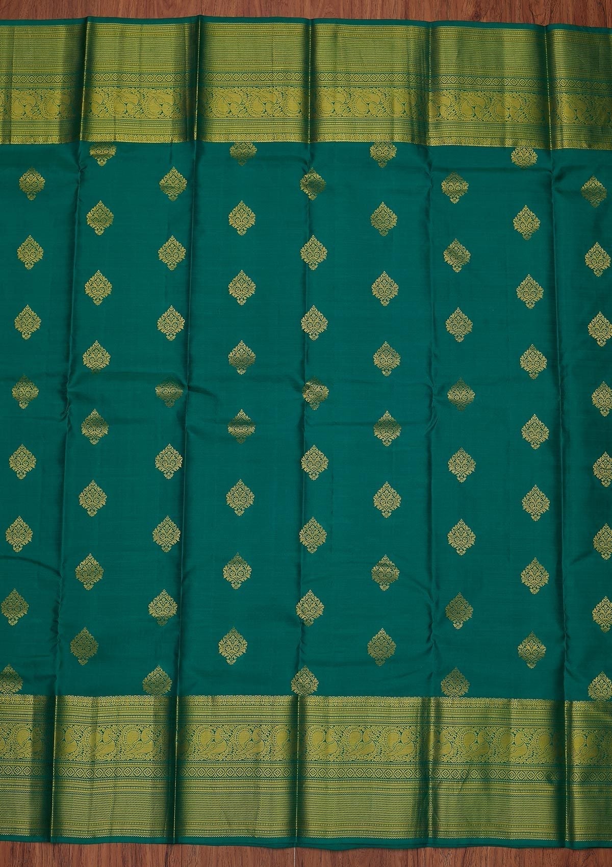 Rama Green Zariwork Pure Silk Designer Unstitched Saree - Koskii