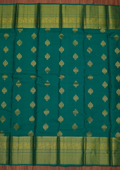 Rama Green Zariwork Pure Silk Designer Unstitched Saree - Koskii