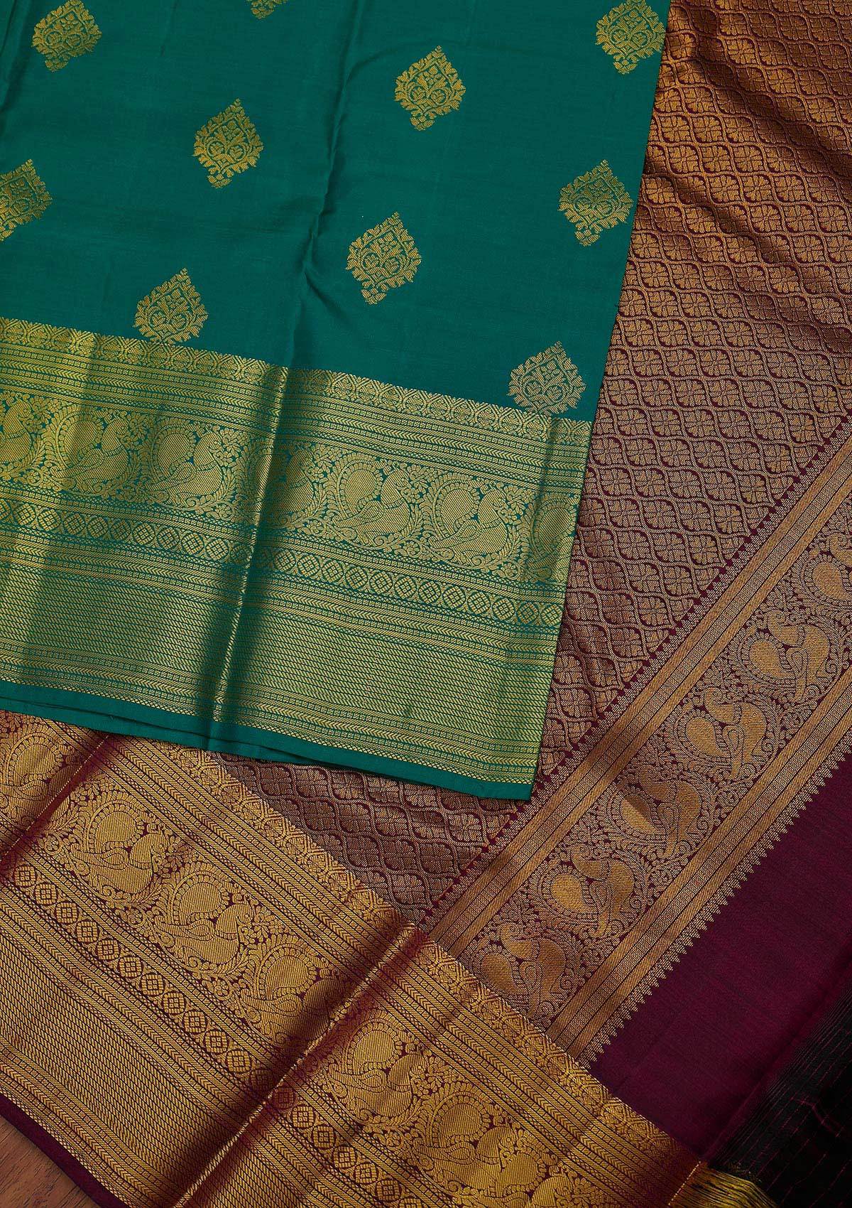 Rama Green Zariwork Pure Silk Designer Unstitched Saree - Koskii