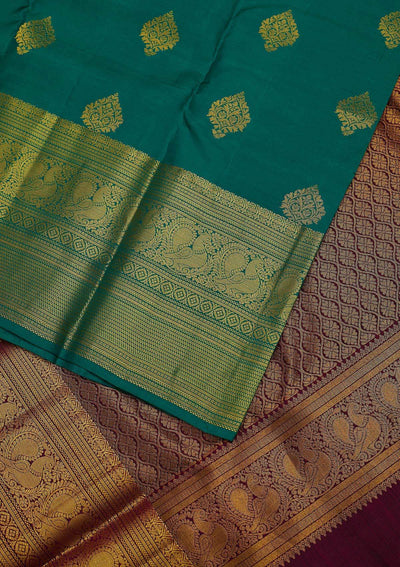 Rama Green Zariwork Pure Silk Designer Unstitched Saree - Koskii